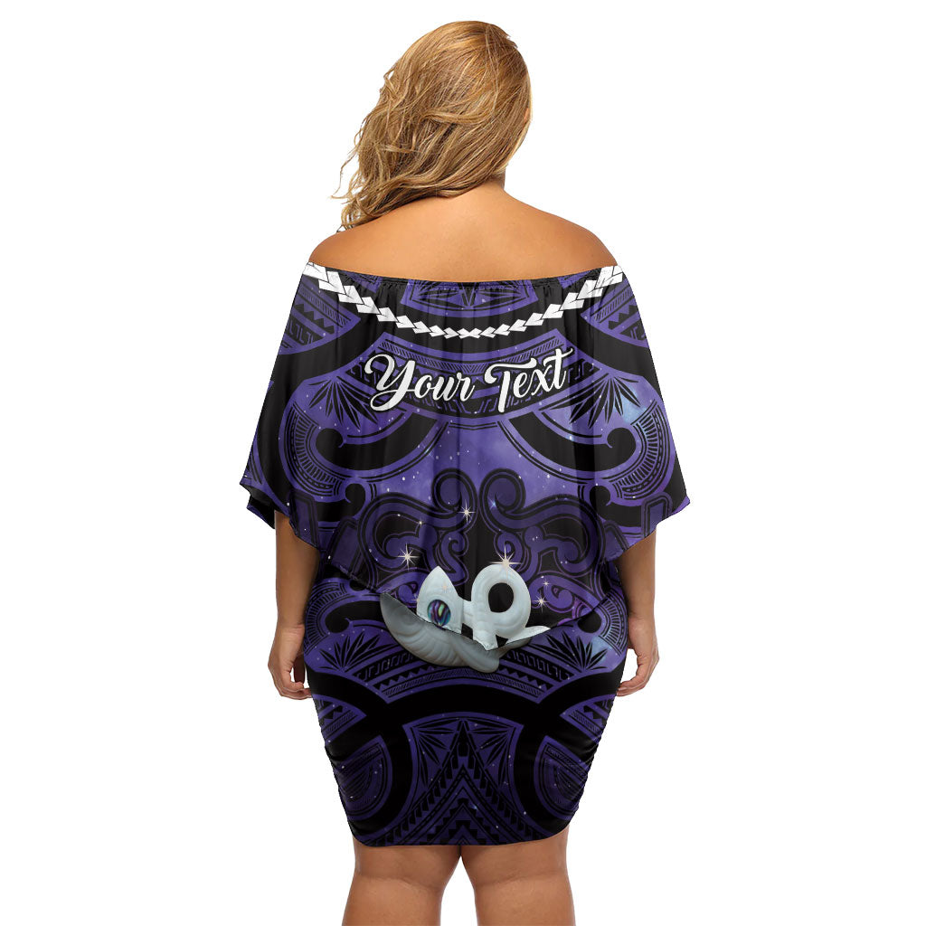 Personalised Maori Matariki Manaia Waiporoporo Off Shoulder Short Dress Maori Kowhaiwhai Pattern Galaxy LT01 - Polynesian Pride