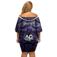 Personalised Maori Matariki Manaia Waiporoporo Off Shoulder Short Dress Maori Kowhaiwhai Pattern Galaxy LT01 - Polynesian Pride