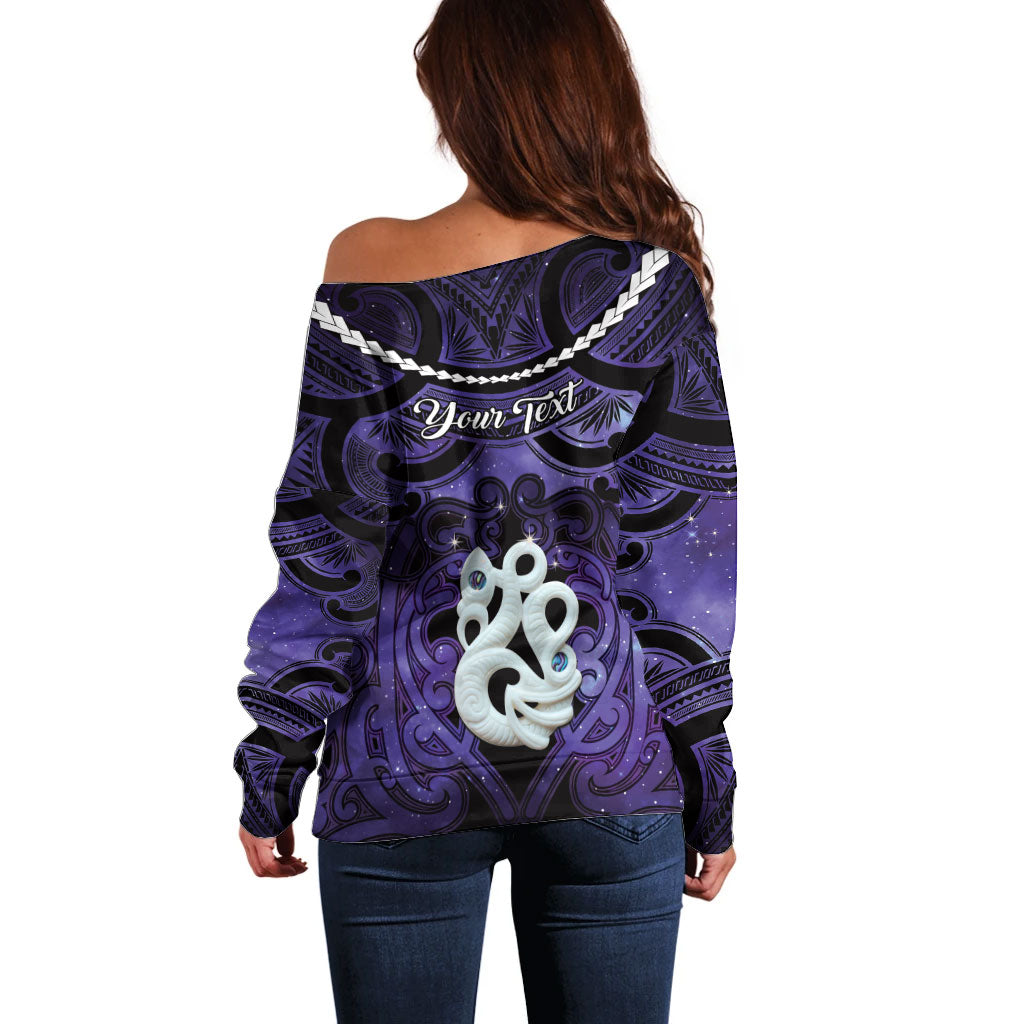 Personalised Maori Matariki Manaia Waiporoporo Off Shoulder Sweater Maori Kowhaiwhai Pattern Galaxy LT01 - Polynesian Pride