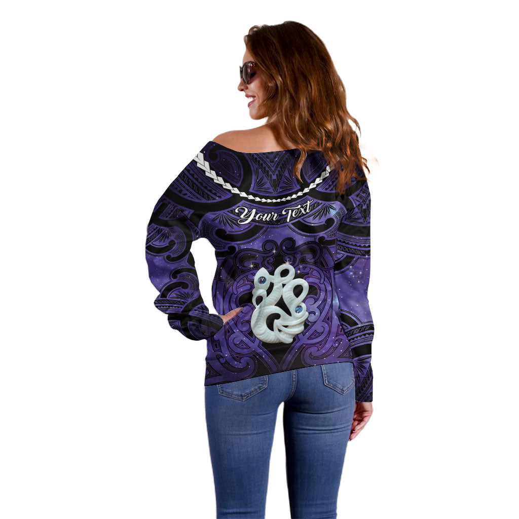 Personalised Maori Matariki Manaia Waiporoporo Off Shoulder Sweater Maori Kowhaiwhai Pattern Galaxy LT01 - Polynesian Pride