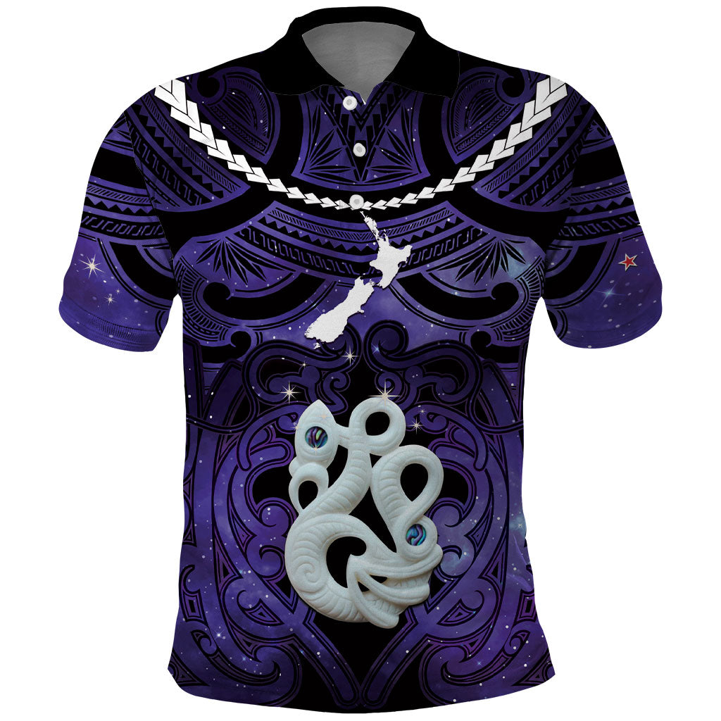 Personalised Maori Matariki Manaia Waiporoporo Polo Shirt Maori Kowhaiwhai Pattern Galaxy LT01 Purple - Polynesian Pride