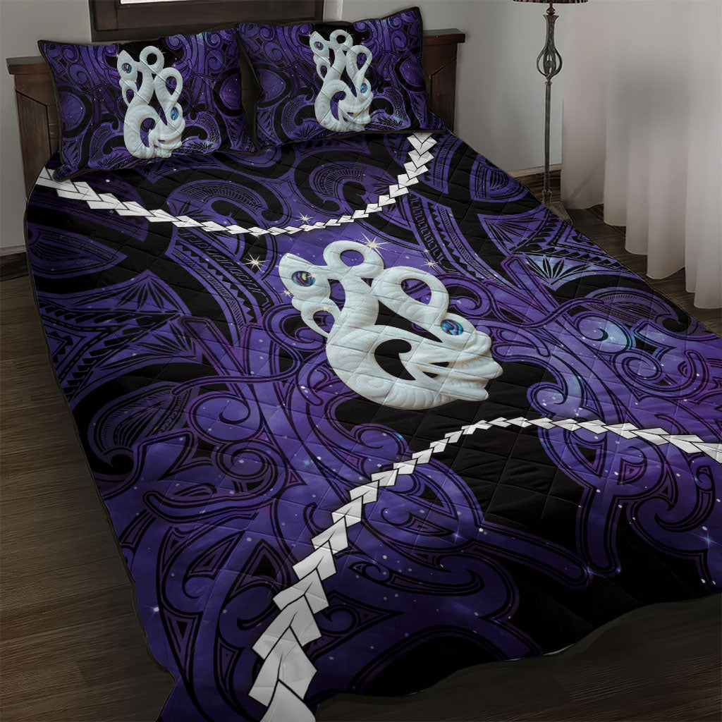 Maori Matariki Manaia Waiporoporo Quilt Bed Set Maori Kowhaiwhai Pattern Galaxy LT01 Purple - Polynesian Pride