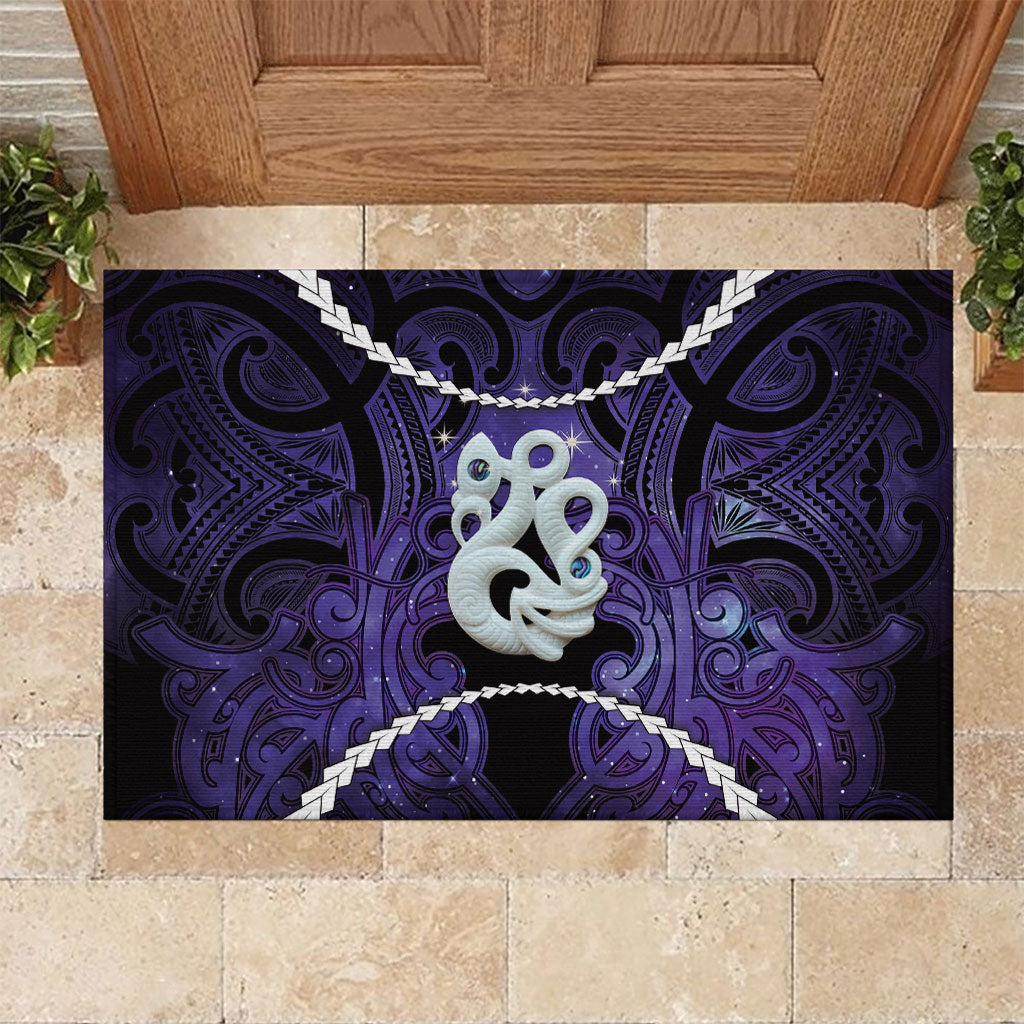 Maori Matariki Manaia Waiporoporo Rubber Doormat Maori Kowhaiwhai Pattern Galaxy LT01 Purple - Polynesian Pride