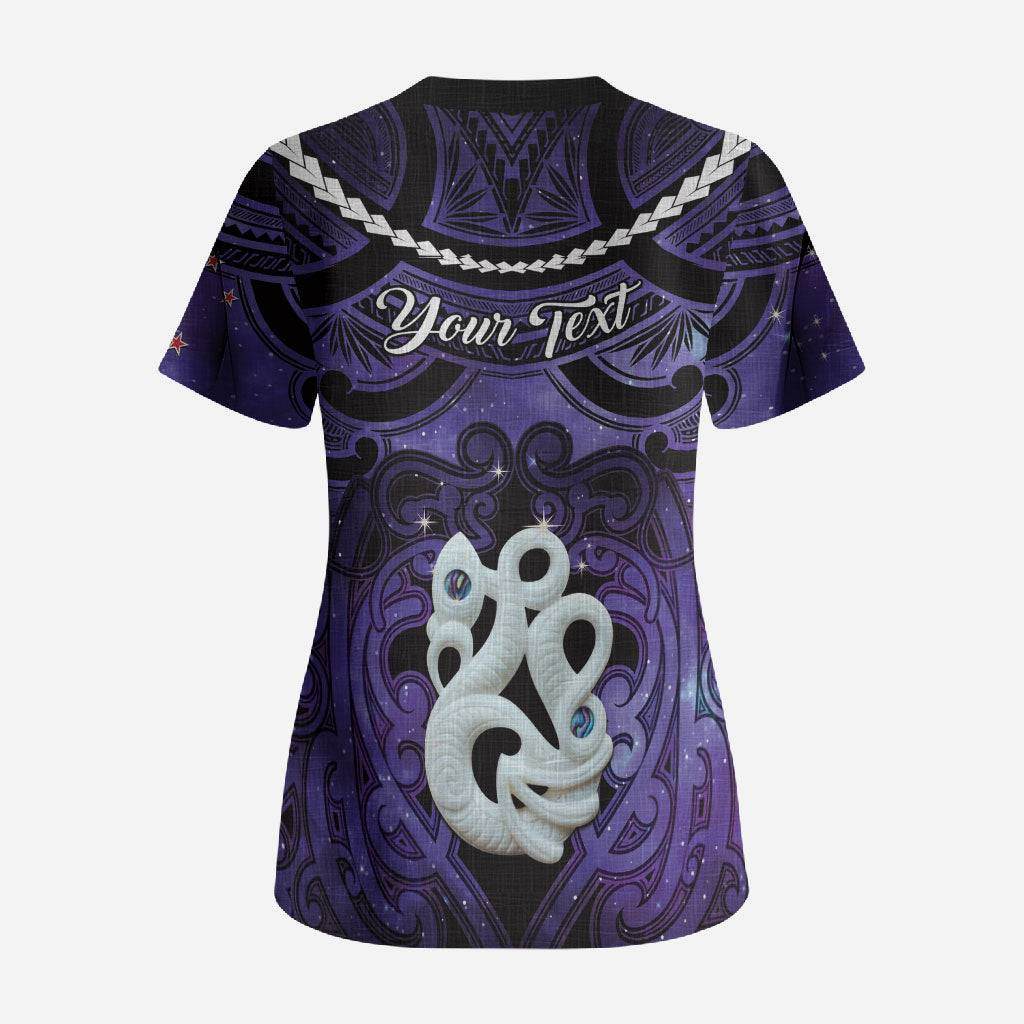 Personalised Maori Matariki Manaia Waiporoporo Scrub Top Maori Kowhaiwhai Pattern Galaxy LT01 - Polynesian Pride