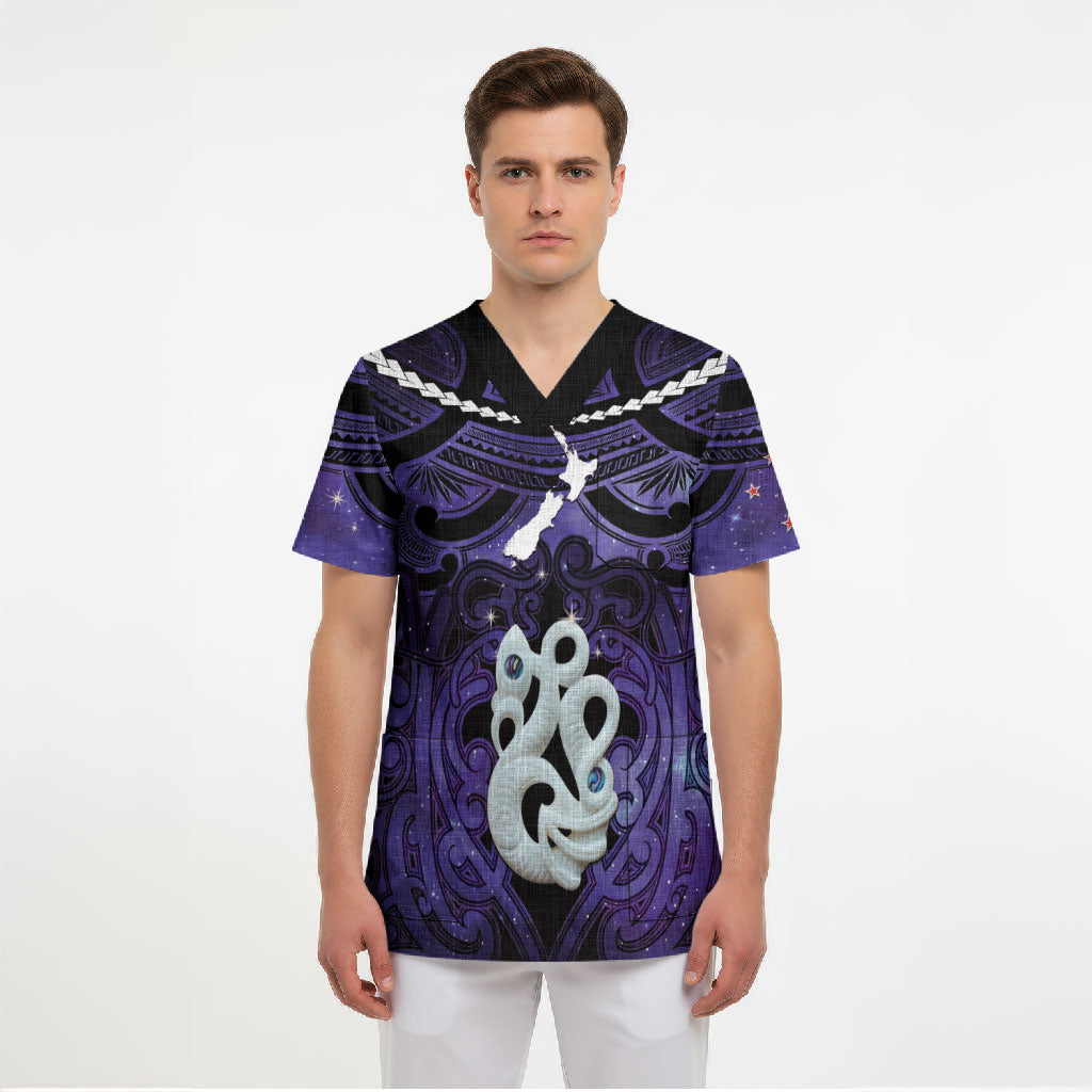 Personalised Maori Matariki Manaia Waiporoporo Scrub Top Maori Kowhaiwhai Pattern Galaxy LT01 - Polynesian Pride
