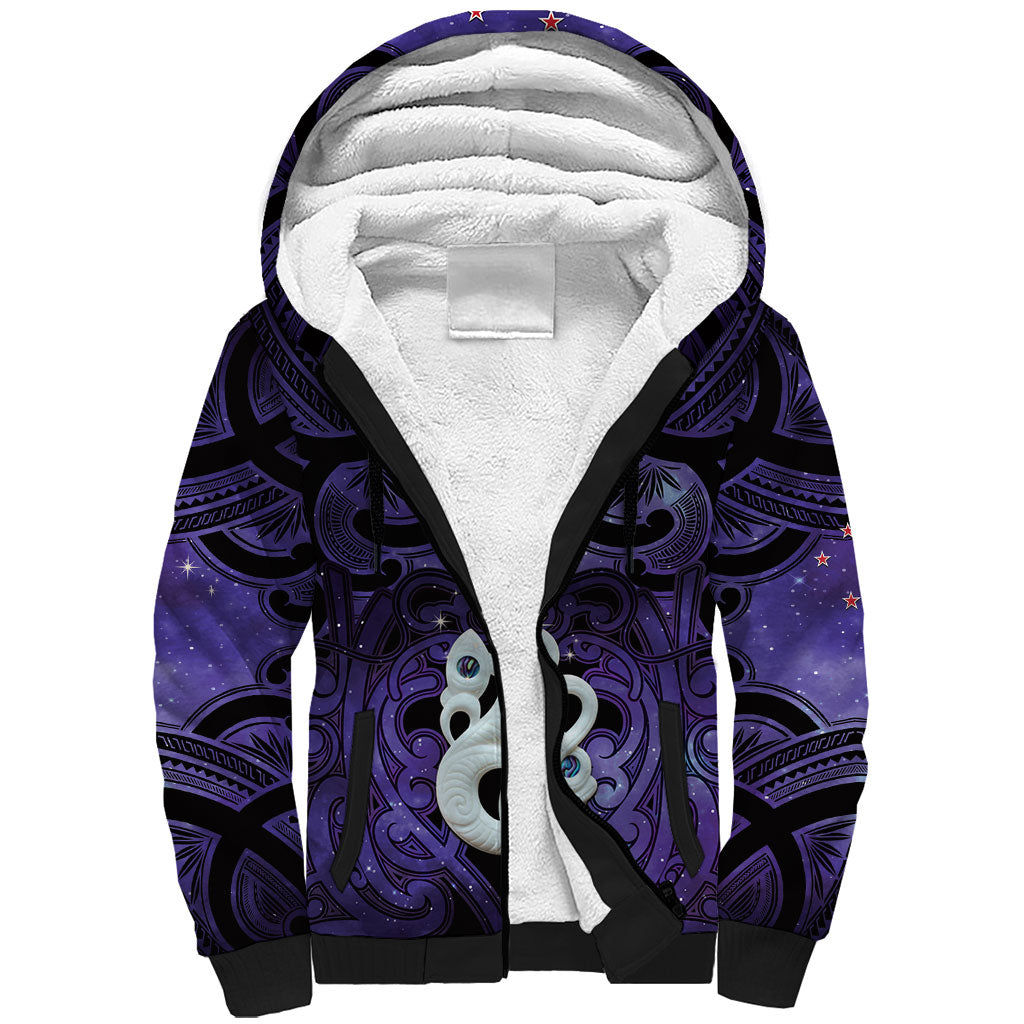 Personalised Maori Matariki Manaia Waiporoporo Sherpa Hoodie Maori Kowhaiwhai Pattern Galaxy LT01 Unisex Purple - Polynesian Pride
