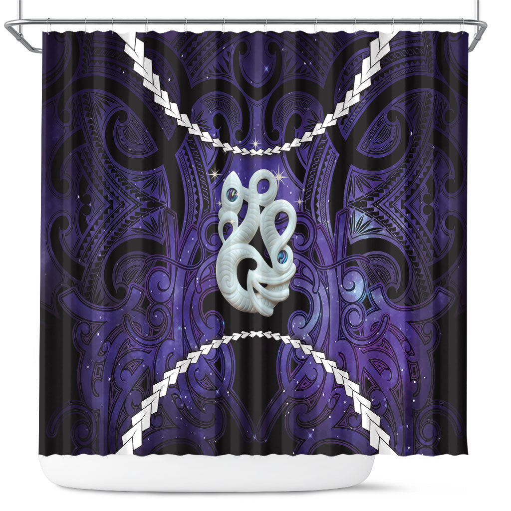 Maori Matariki Manaia Waiporoporo Shower Curtain Maori Kowhaiwhai Pattern Galaxy LT01 Purple - Polynesian Pride