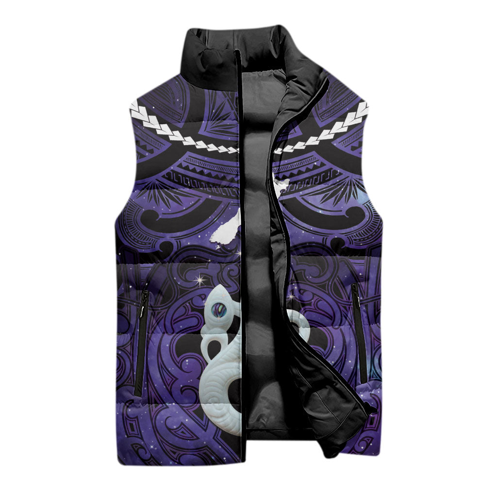 Personalised Maori Matariki Manaia Waiporoporo Sleeveless Puffer Jacket Maori Kowhaiwhai Pattern Galaxy LT01 - Polynesian Pride