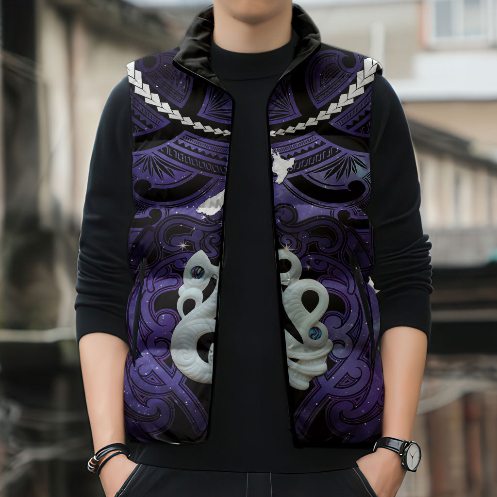 Personalised Maori Matariki Manaia Waiporoporo Sleeveless Puffer Jacket Maori Kowhaiwhai Pattern Galaxy LT01 - Polynesian Pride