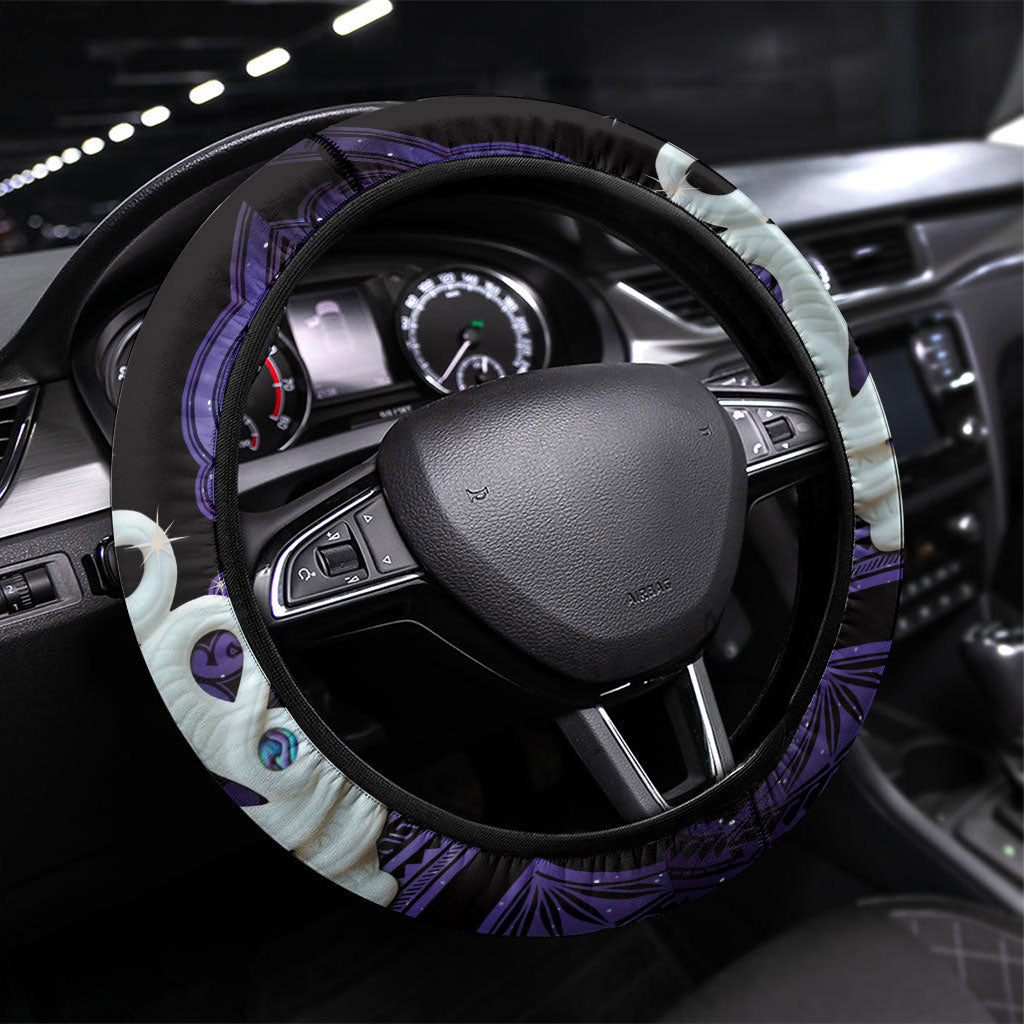 Maori Matariki Manaia Waiporoporo Steering Wheel Cover Maori Kowhaiwhai Pattern Galaxy LT01 Universal Fit Purple - Polynesian Pride