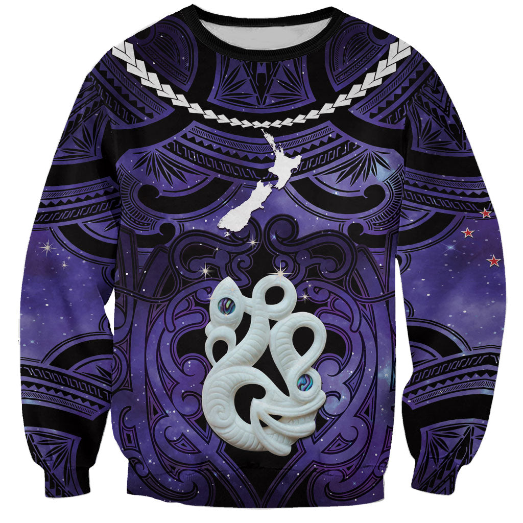 Personalised Maori Matariki Manaia Waiporoporo Sweatshirt Maori Kowhaiwhai Pattern Galaxy LT01 Unisex Purple - Polynesian Pride