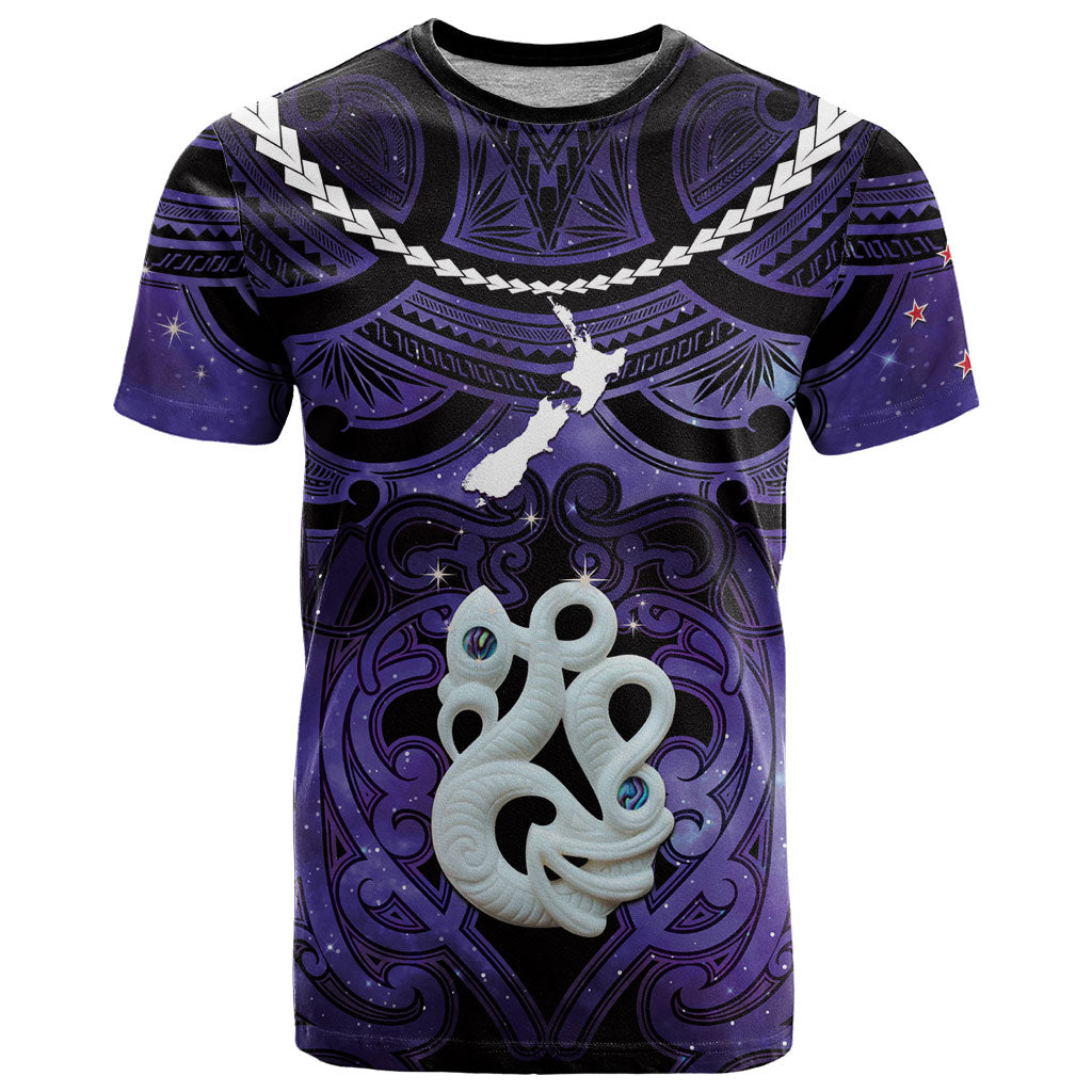 Personalised Maori Matariki Manaia Waiporoporo T Shirt Maori Kowhaiwhai Pattern Galaxy LT01 Purple - Polynesian Pride
