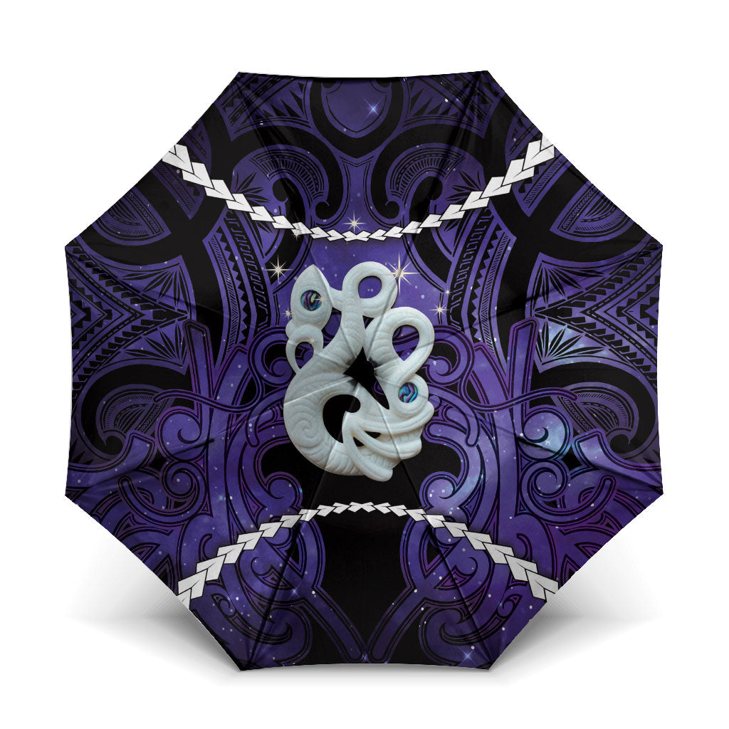 Maori Matariki Manaia Waiporoporo Umbrella Maori Kowhaiwhai Pattern Galaxy LT01 One Size Folded 11.42 inch Opened Diameter 37.4 inch Purple - Polynesian Pride