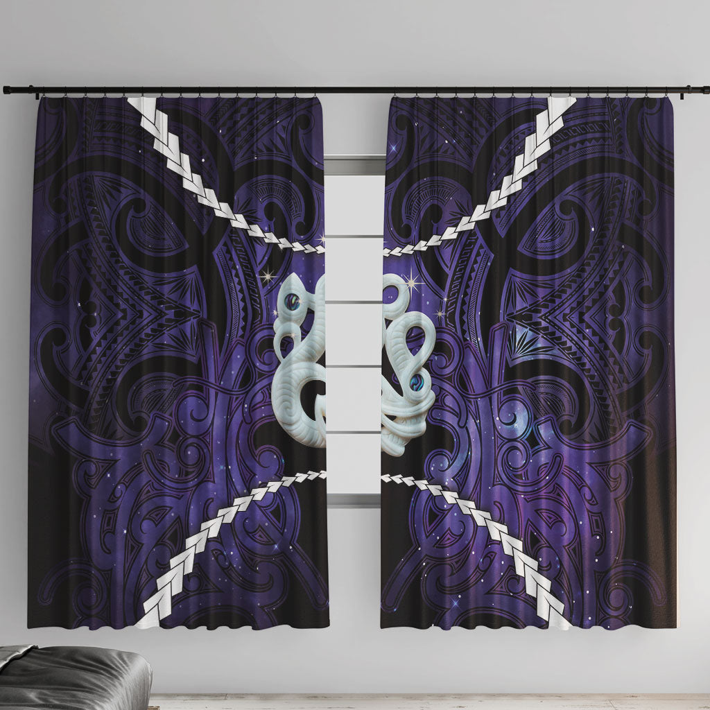 Maori Matariki Manaia Waiporoporo Window Curtain Maori Kowhaiwhai Pattern Galaxy LT01 With Hooks Purple - Polynesian Pride
