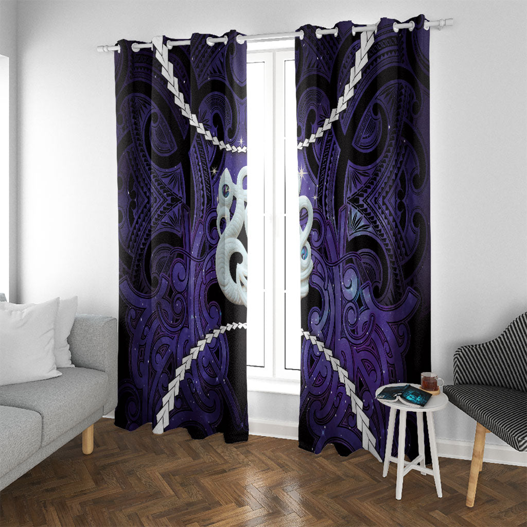 Maori Matariki Manaia Waiporoporo Window Curtain Maori Kowhaiwhai Pattern Galaxy LT01 With Grommets Purple - Polynesian Pride