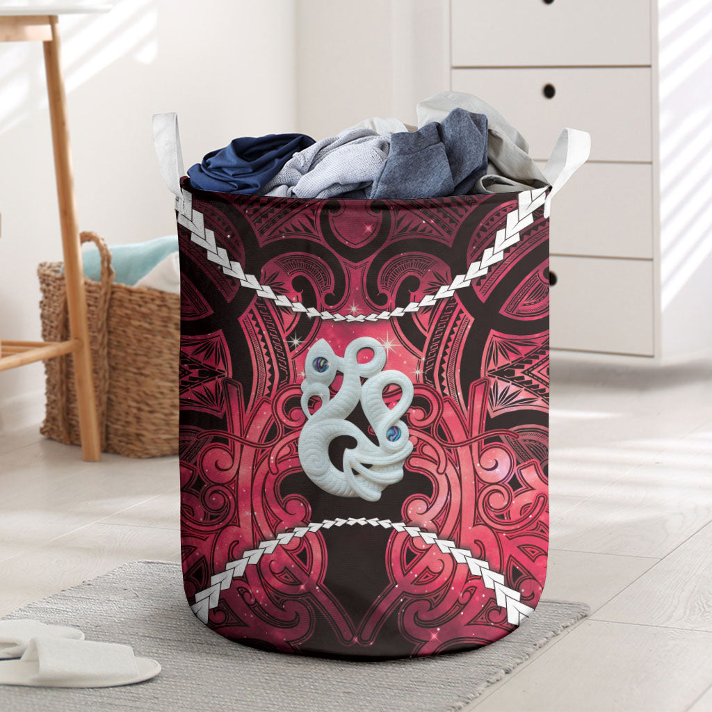Maori Matariki Manaia Whero Laundry Basket Maori Kowhaiwhai Pattern Galaxy LT01 Red - Polynesian Pride