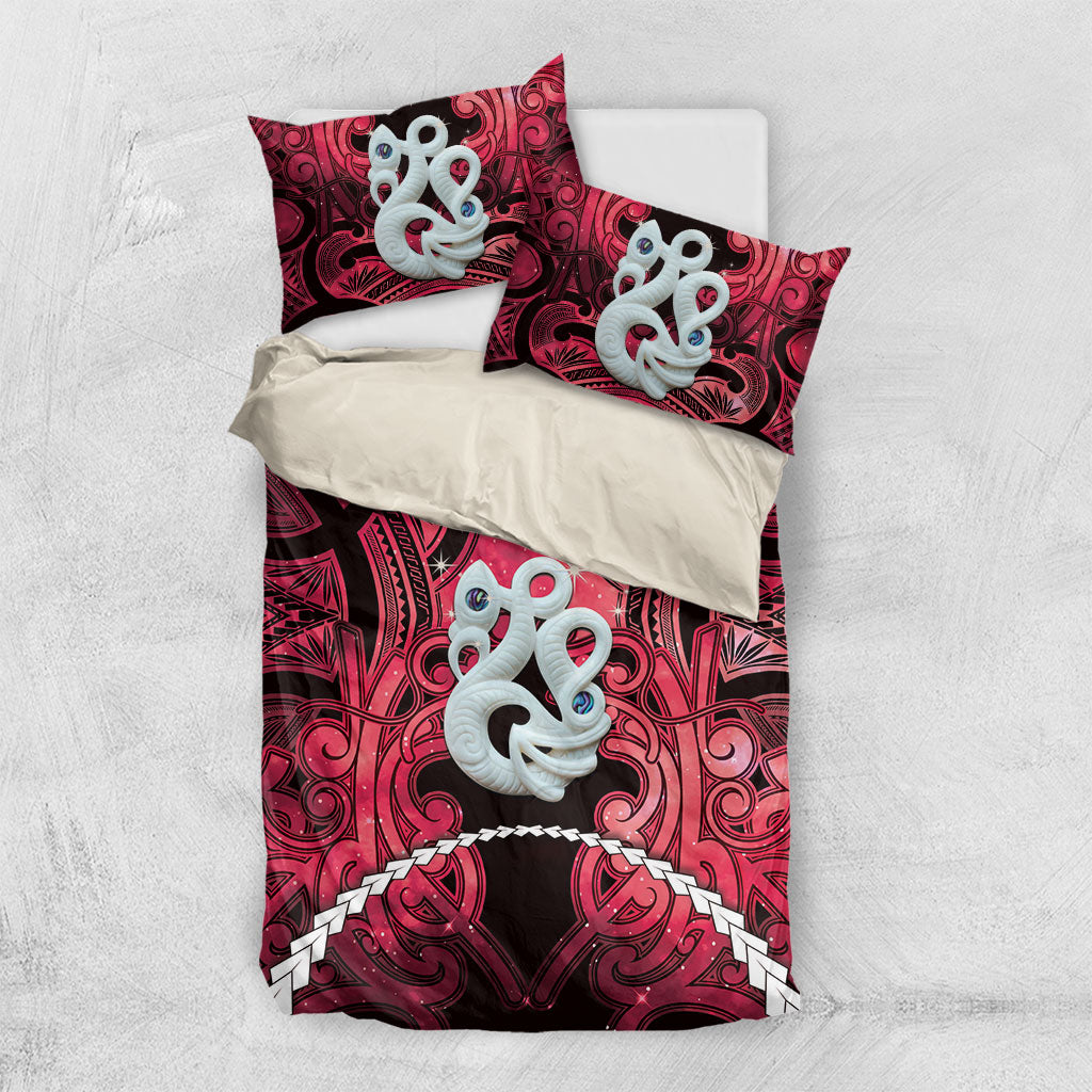 Maori Matariki Manaia Whero Bedding Set Maori Kowhaiwhai Pattern Galaxy LT01 US Twin 172cm x 218cm Red - Polynesian Pride