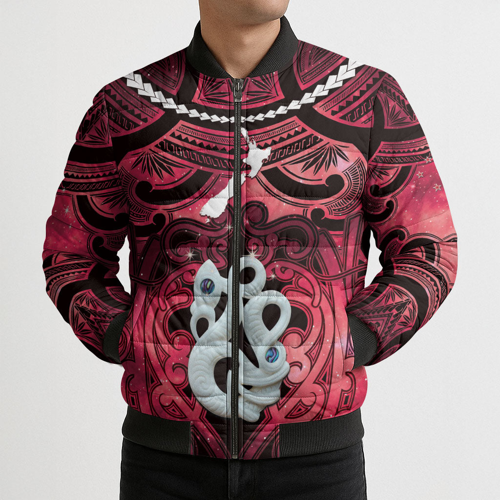 Personalised Maori Matariki Manaia Whero Bomber Puffer Jacket Maori Kowhaiwhai Pattern Galaxy LT01 - Polynesian Pride