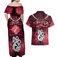 Personalised Maori Matariki Manaia Whero Couples Matching Off Shoulder Maxi Dress and Hawaiian Shirt Maori Kowhaiwhai Pattern Galaxy