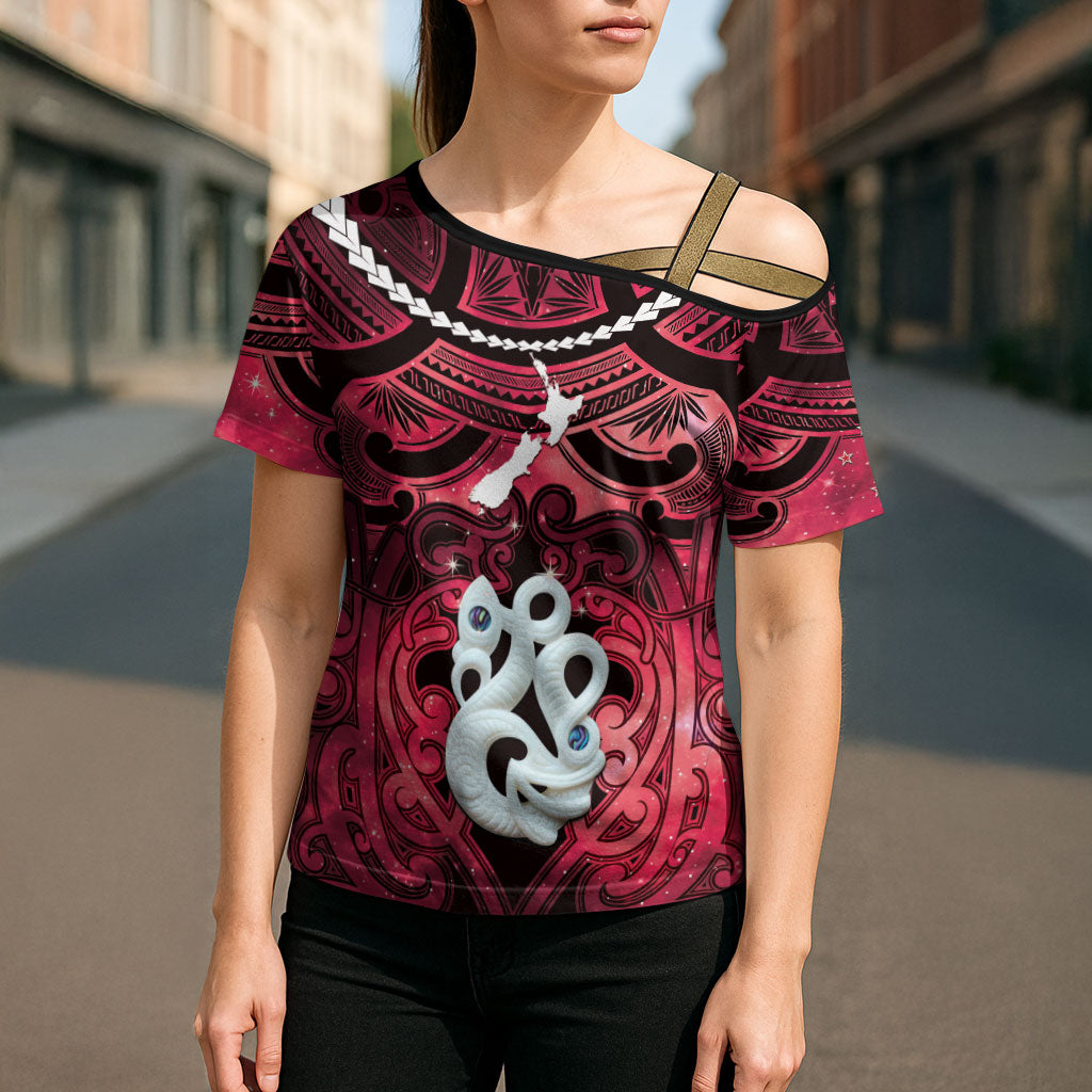Personalised Maori Matariki Manaia Whero Cross Shoulder Shirt Maori Kowhaiwhai Pattern Galaxy LT01 - Polynesian Pride
