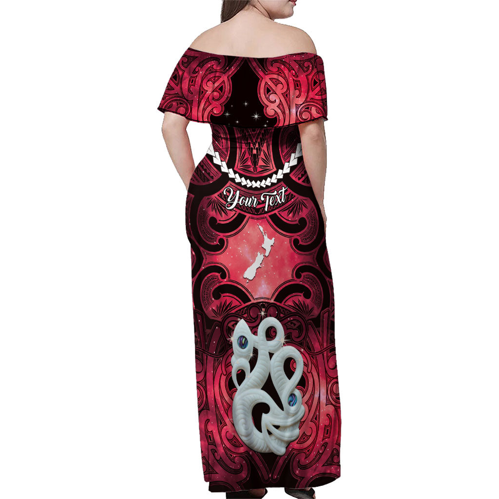Personalised Maori Matariki Manaia Whero Family Matching Off Shoulder Maxi Dress and Hawaiian Shirt Maori Kowhaiwhai Pattern Galaxy