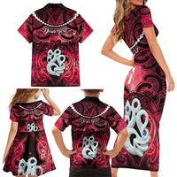 Personalised Maori Matariki Manaia Whero Family Matching Short Sleeve Bodycon Dress and Hawaiian Shirt Maori Kowhaiwhai Pattern Galaxy