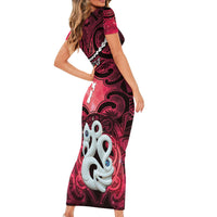 Personalised Maori Matariki Manaia Whero Family Matching Short Sleeve Bodycon Dress and Hawaiian Shirt Maori Kowhaiwhai Pattern Galaxy