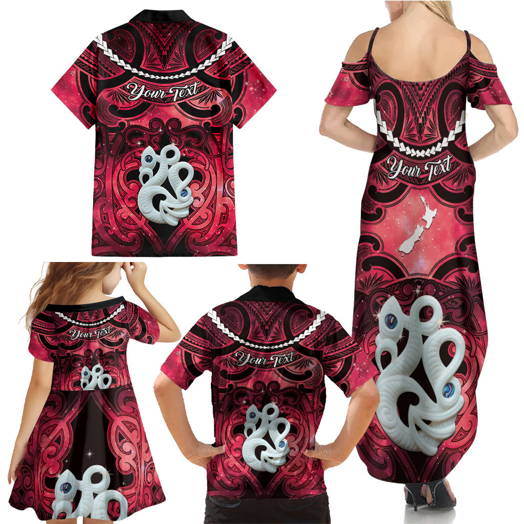 Personalised Maori Matariki Manaia Whero Family Matching Summer Maxi Dress and Hawaiian Shirt Maori Kowhaiwhai Pattern Galaxy