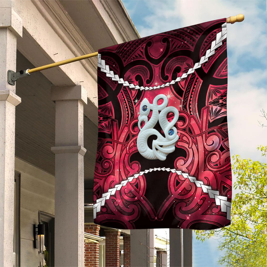 Maori Matariki Manaia Whero Garden Flag Maori Kowhaiwhai Pattern Galaxy LT01 House Flag Red - Polynesian Pride