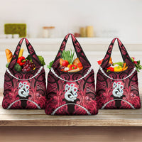 Maori Matariki Manaia Whero Grocery Bag Maori Kowhaiwhai Pattern Galaxy LT01 3-pack One Size Red - Polynesian Pride