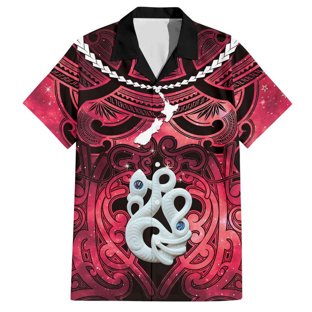 Personalised Maori Matariki Manaia Whero Hawaiian Shirt Maori Kowhaiwhai Pattern Galaxy LT01 Red - Polynesian Pride