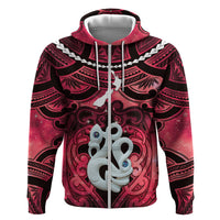 Personalised Maori Matariki Manaia Whero Hoodie Maori Kowhaiwhai Pattern Galaxy LT01 Zip Hoodie Red - Polynesian Pride