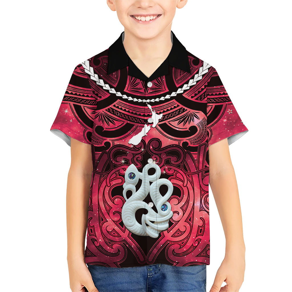 Personalised Maori Matariki Manaia Whero Kid Hawaiian Shirt Maori Kowhaiwhai Pattern Galaxy