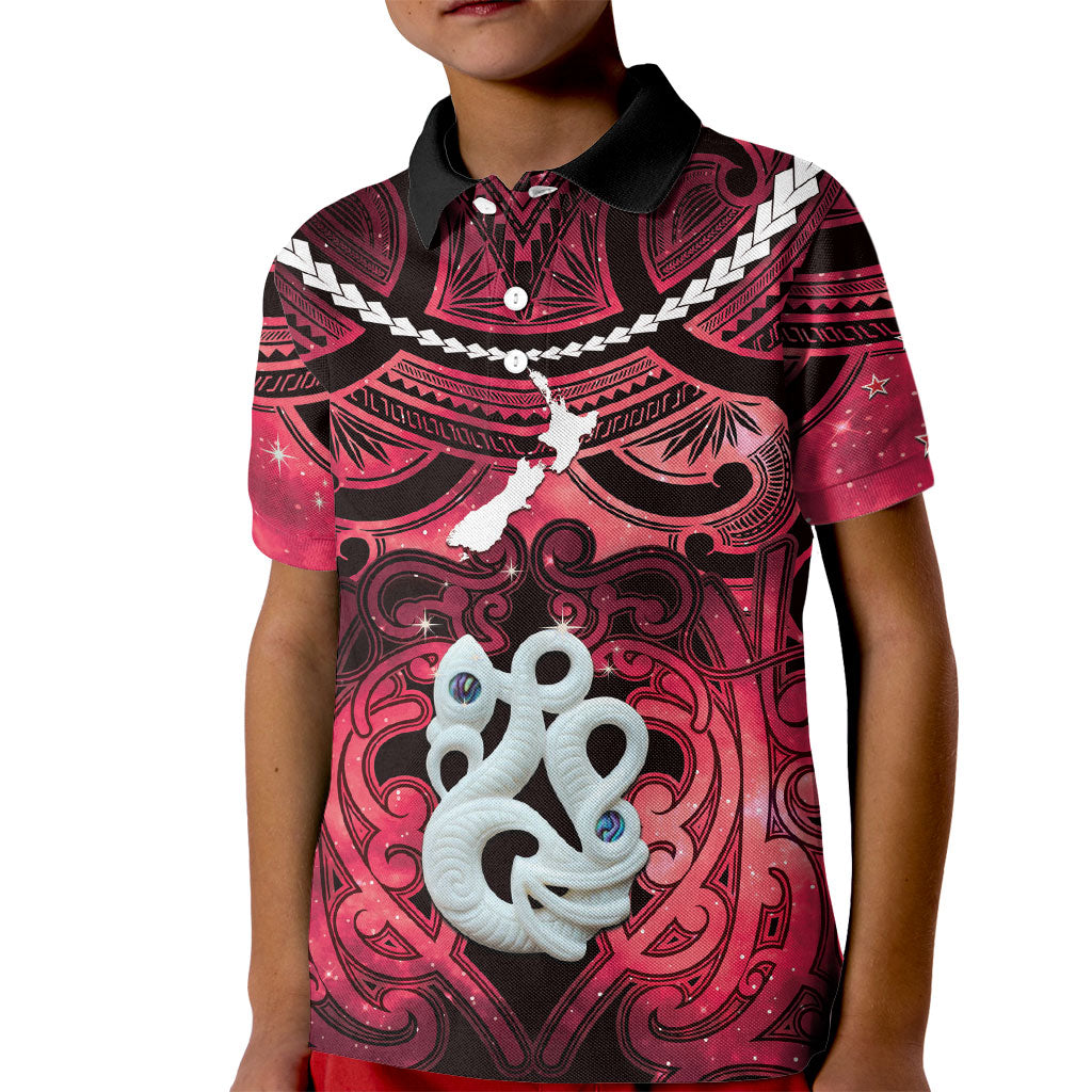 Personalised Maori Matariki Manaia Whero Kid Polo Shirt Maori Kowhaiwhai Pattern Galaxy