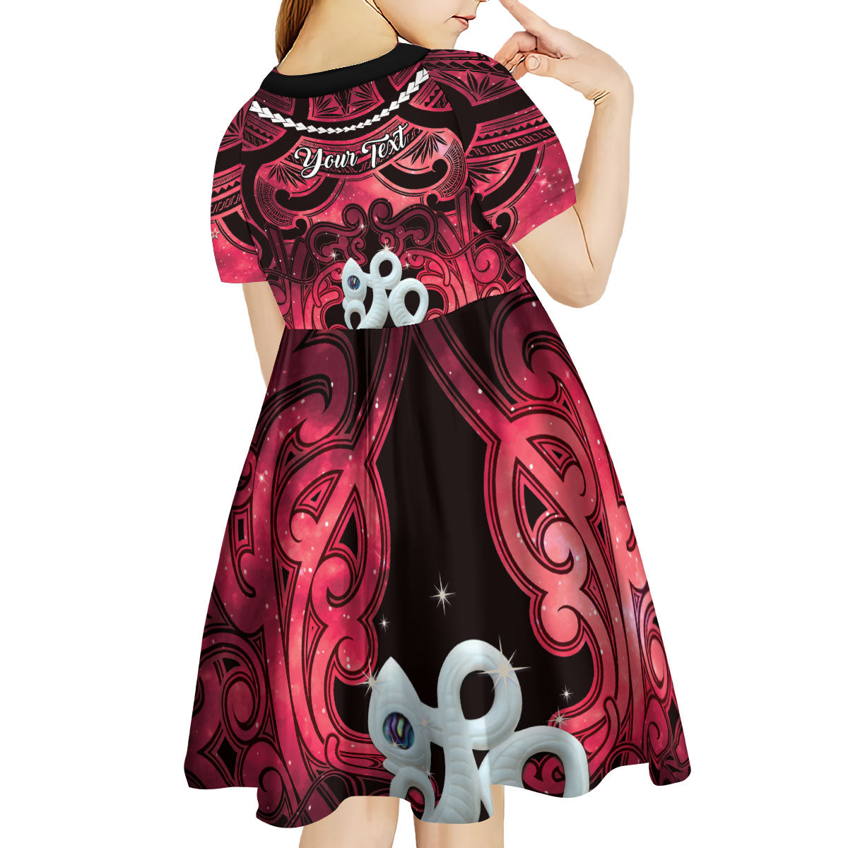 Personalised Maori Matariki Manaia Whero Kid Short Sleeve Dress Maori Kowhaiwhai Pattern Galaxy LT01 - Polynesian Pride