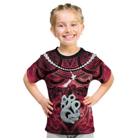 Personalised Maori Matariki Manaia Whero Kid T Shirt Maori Kowhaiwhai Pattern Galaxy LT01 Red - Polynesian Pride