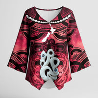 Personalised Maori Matariki Manaia Whero Kimono Sleeve Blouse Maori Kowhaiwhai Pattern Galaxy LT01 Female Red - Polynesian Pride