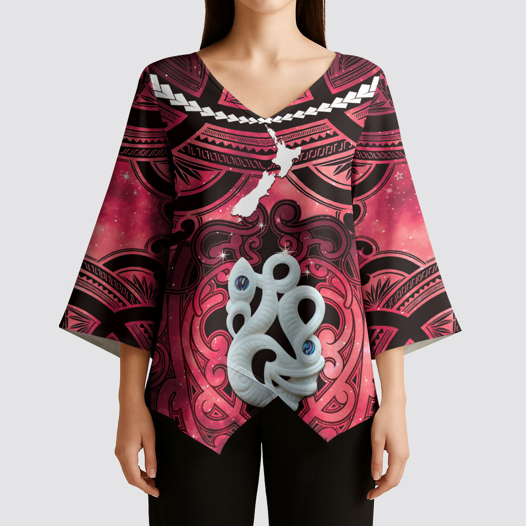 Personalised Maori Matariki Manaia Whero Kimono Sleeve Blouse Maori Kowhaiwhai Pattern Galaxy LT01 - Polynesian Pride