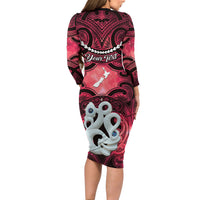 Personalised Maori Matariki Manaia Whero Long Sleeve Bodycon Dress Maori Kowhaiwhai Pattern Galaxy