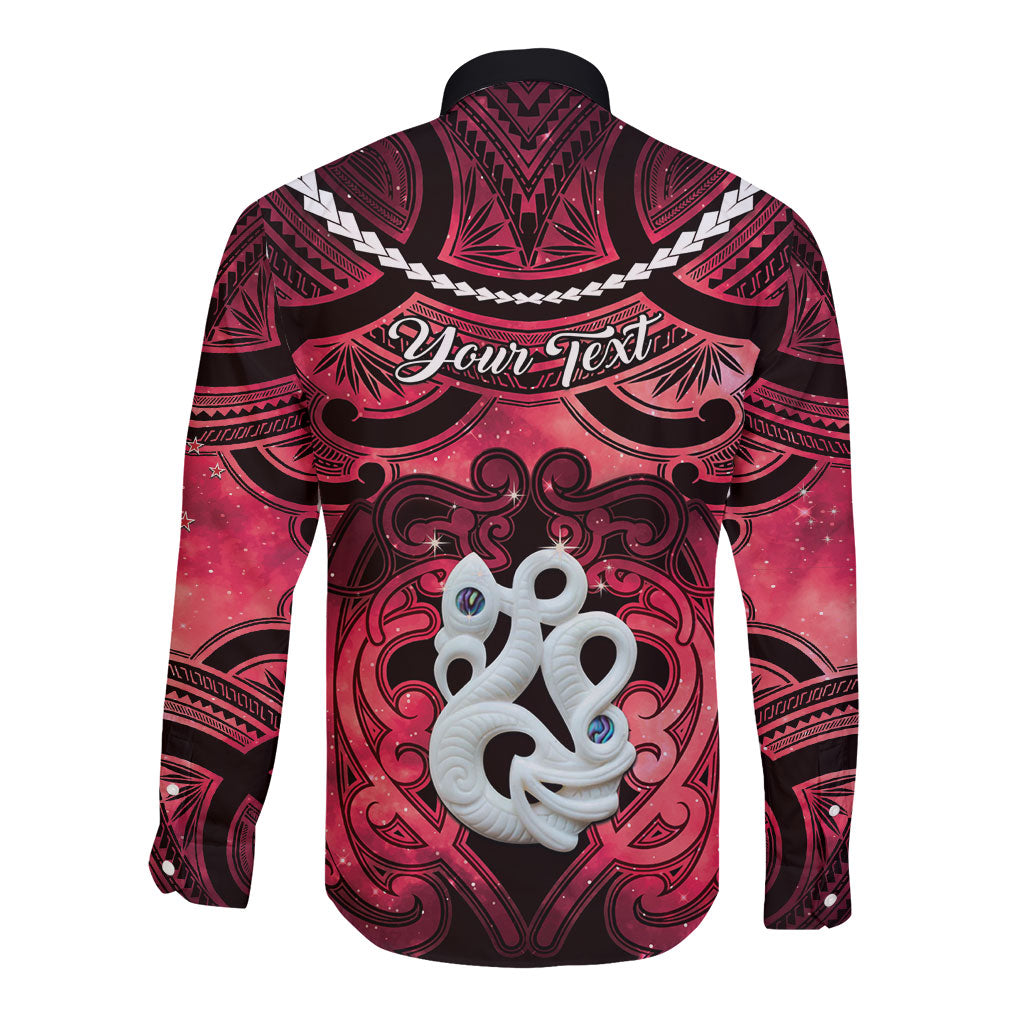 Personalised Maori Matariki Manaia Whero Long Sleeve Button Shirt Maori Kowhaiwhai Pattern Galaxy LT01 - Polynesian Pride