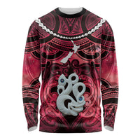 Personalised Maori Matariki Manaia Whero Long Sleeve Shirt Maori Kowhaiwhai Pattern Galaxy LT01 Unisex Red - Polynesian Pride