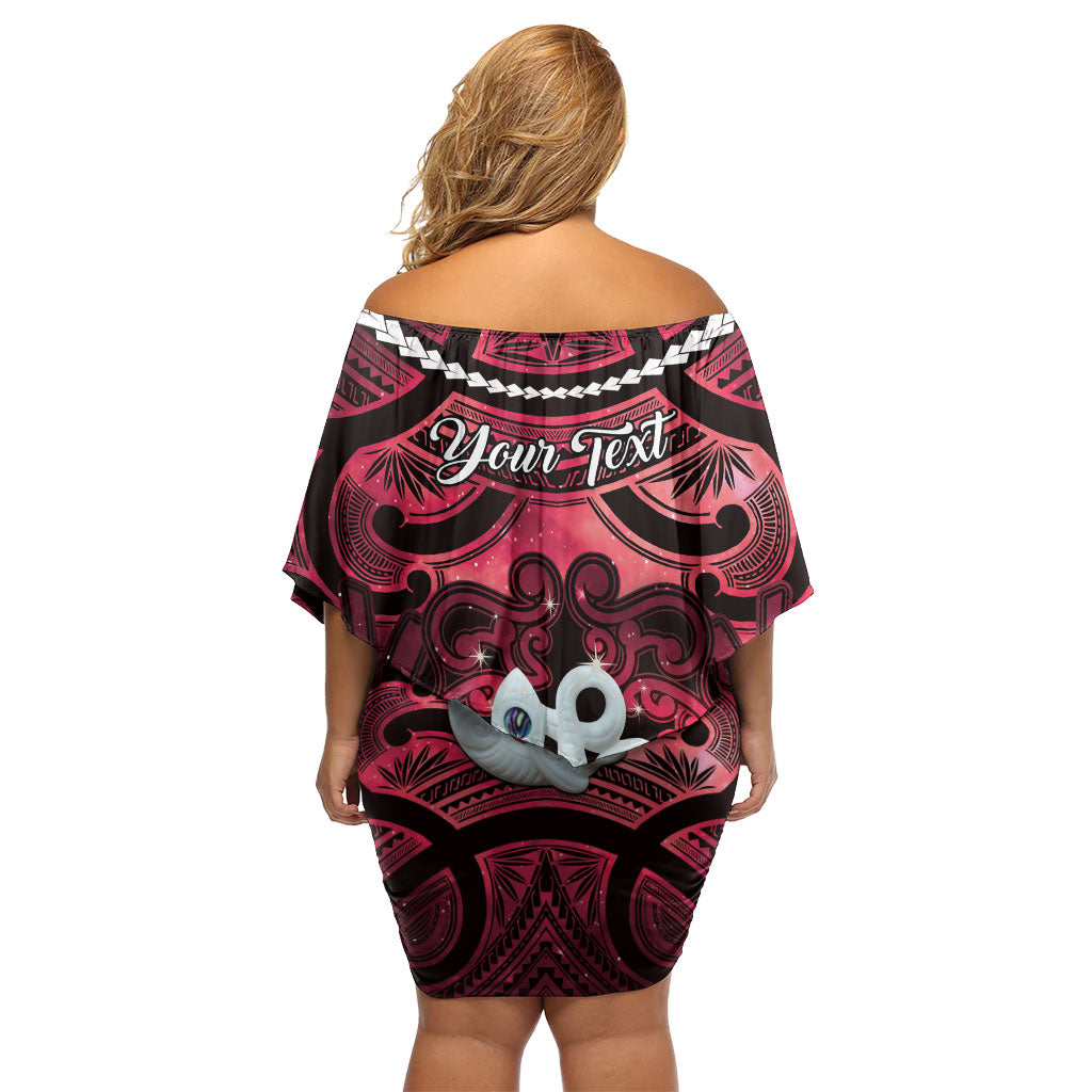 Personalised Maori Matariki Manaia Whero Off Shoulder Short Dress Maori Kowhaiwhai Pattern Galaxy LT01 - Polynesian Pride