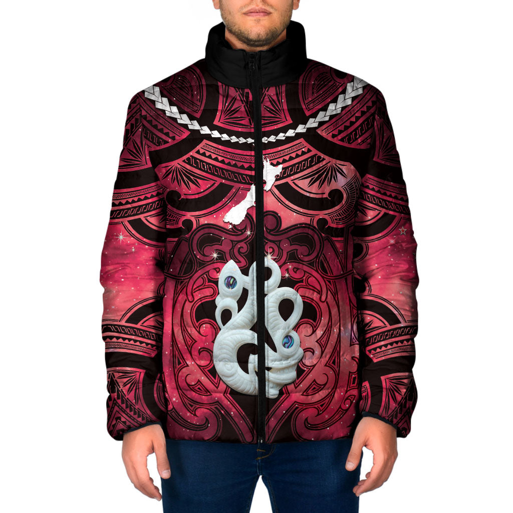 Personalised Maori Matariki Manaia Whero Padded Jacket Maori Kowhaiwhai Pattern Galaxy LT01 Men Red - Polynesian Pride