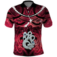 Personalised Maori Matariki Manaia Whero Polo Shirt Maori Kowhaiwhai Pattern Galaxy LT01 Red - Polynesian Pride