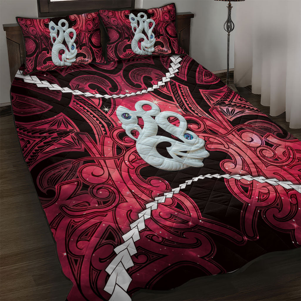 Maori Matariki Manaia Whero Quilt Bed Set Maori Kowhaiwhai Pattern Galaxy LT01 Red - Polynesian Pride