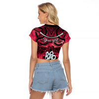 Personalised Maori Matariki Manaia Whero Raglan Cropped T Shirt Maori Kowhaiwhai Pattern Galaxy LT01 - Polynesian Pride