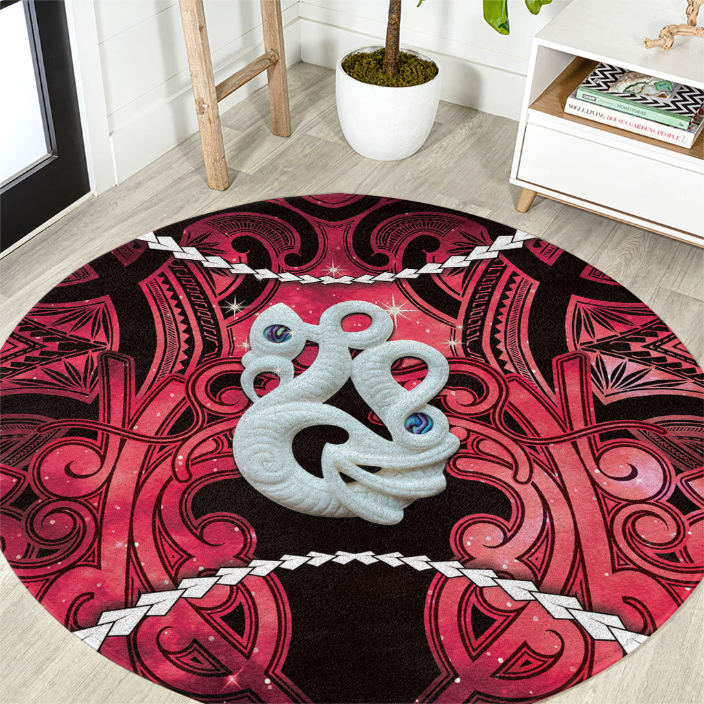Maori Matariki Manaia Whero Round Carpet Maori Kowhaiwhai Pattern Galaxy LT01 Red - Polynesian Pride