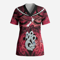 Personalised Maori Matariki Manaia Whero Scrub Top Maori Kowhaiwhai Pattern Galaxy LT01 Adult Red - Polynesian Pride