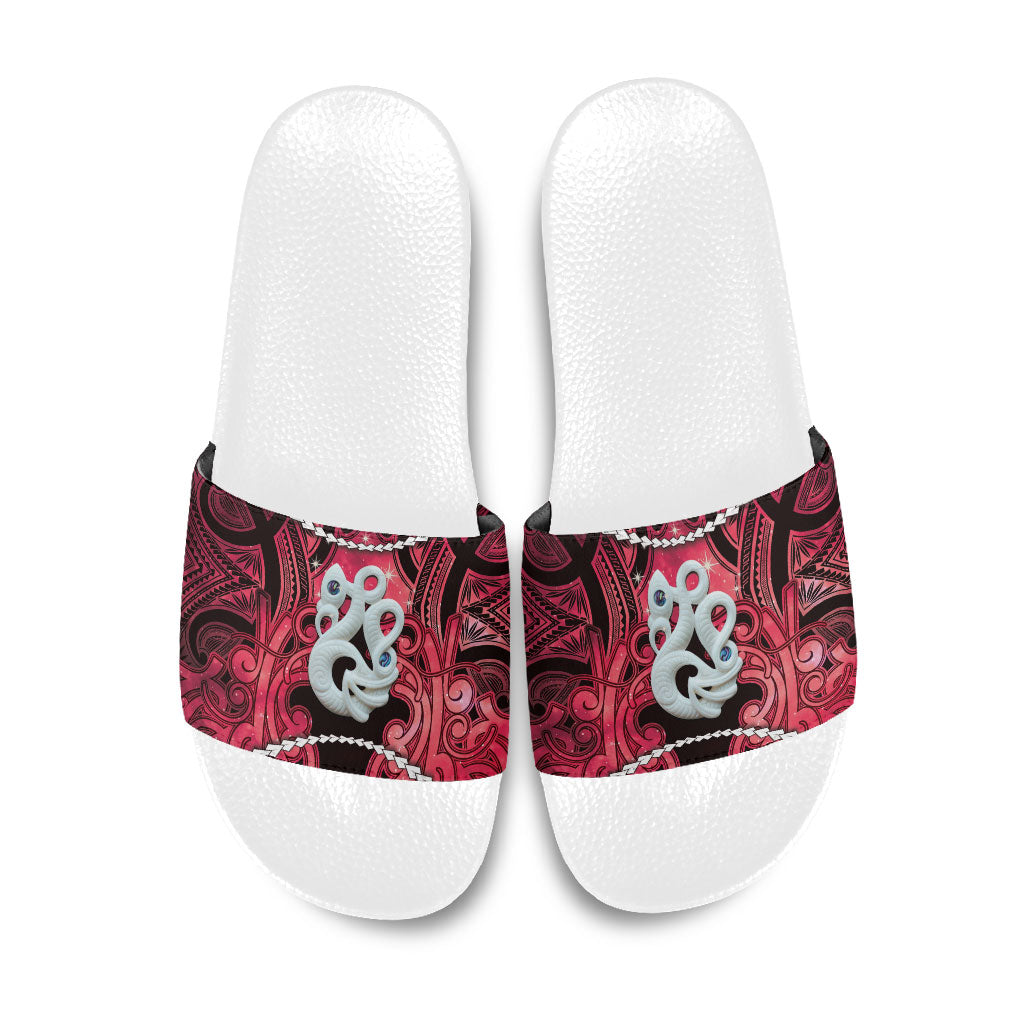 Maori Matariki Manaia Whero Slide Sandals Maori Kowhaiwhai Pattern Galaxy LT01 Red - Polynesian Pride