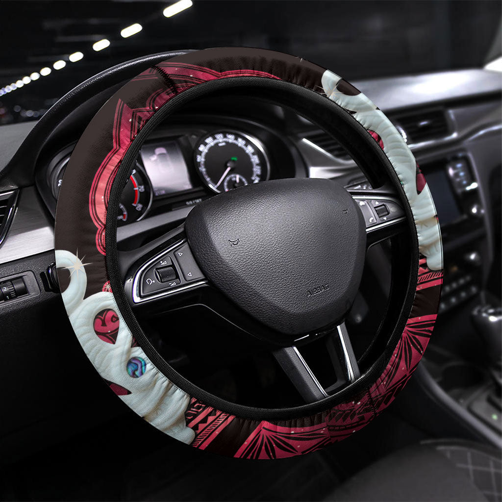 Maori Matariki Manaia Whero Steering Wheel Cover Maori Kowhaiwhai Pattern Galaxy LT01 Universal Fit Red - Polynesian Pride